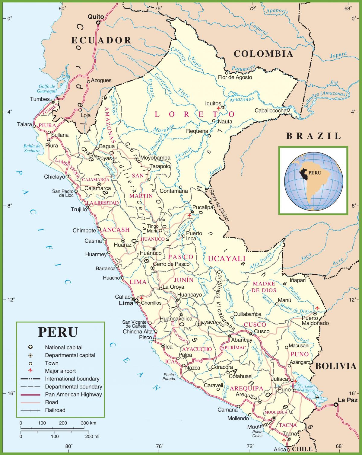 карта на политичката карта на Перу
