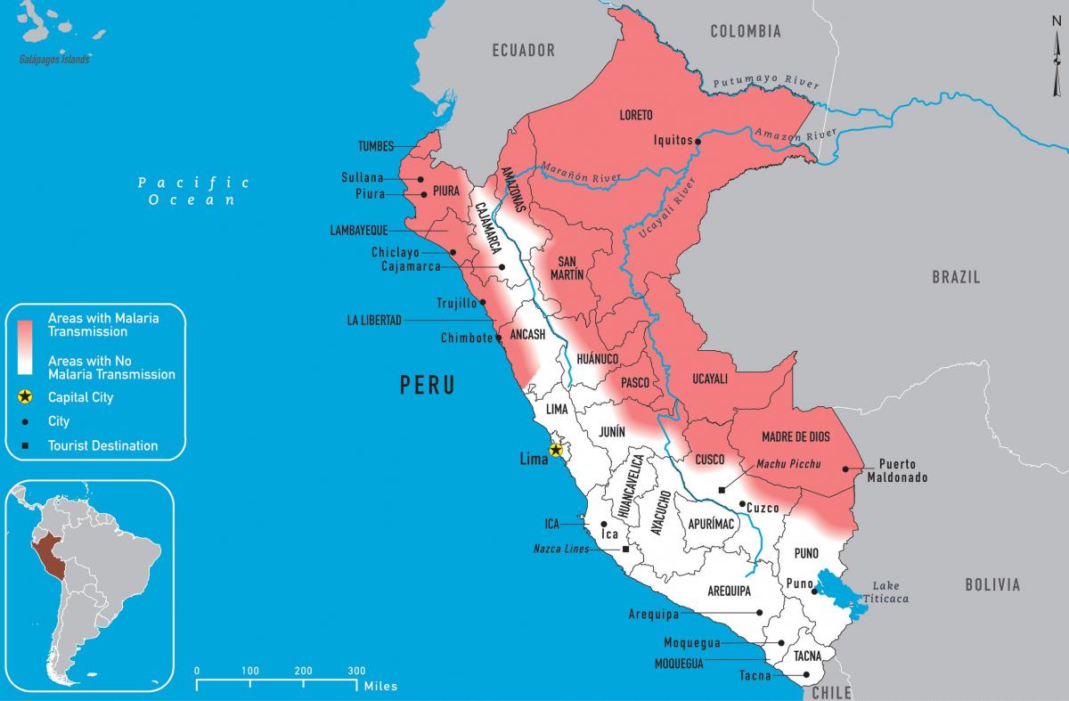 мапа на Перу маларија
